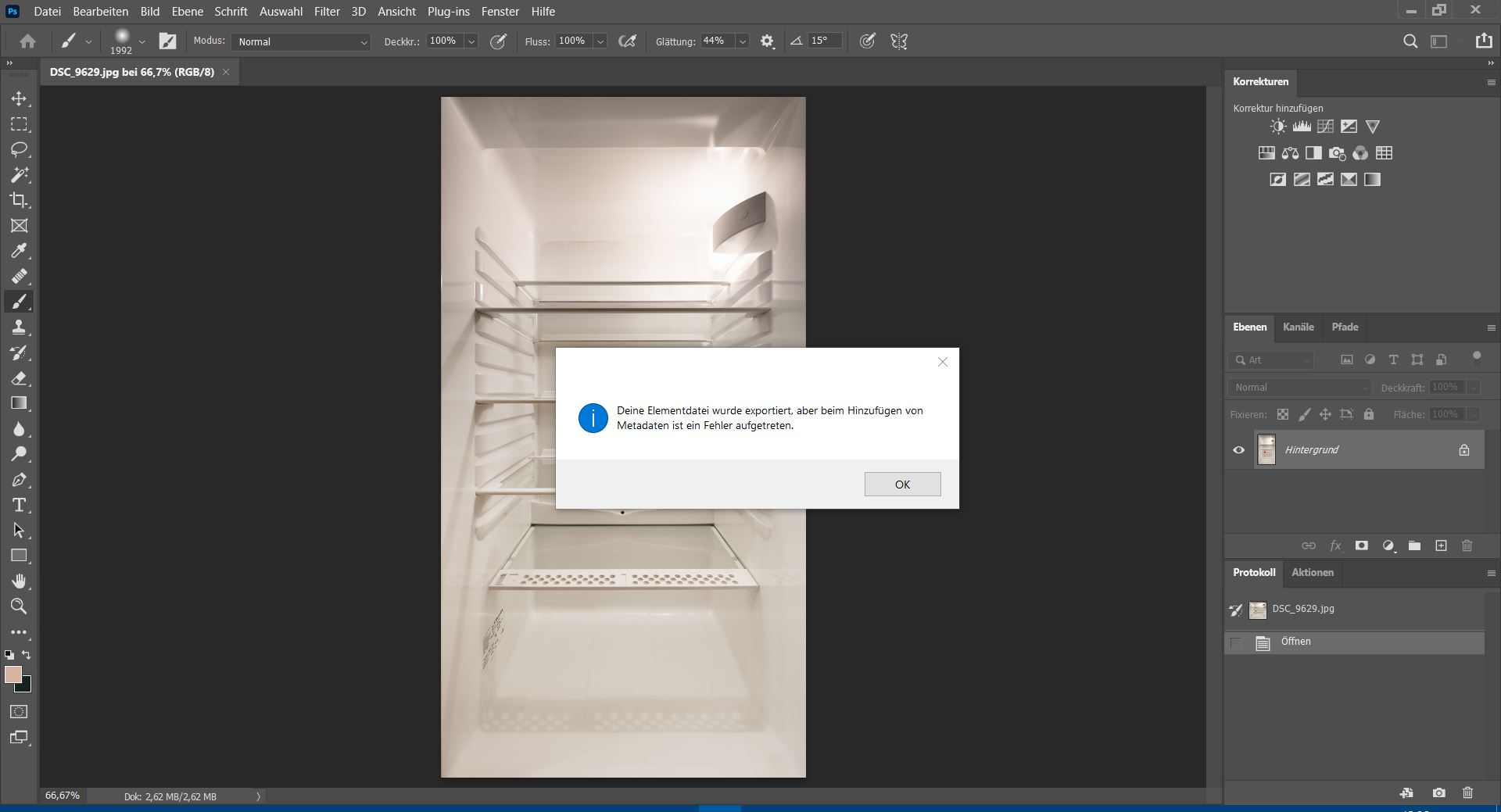 Photoshop Fehlermeldung